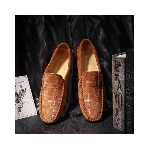 2020 Designer Shoes for Men Plus Size Slip-On Leather Shoes Casual Camel Male Shoes Adult Driving Moccasin Soft Non-slip Loafers