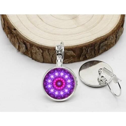 2020 New Fashion Charm Hindu Mandala Jewelry Mandala Flower Round Glass Stud Earrings Clothing Accessories Womens Earrings