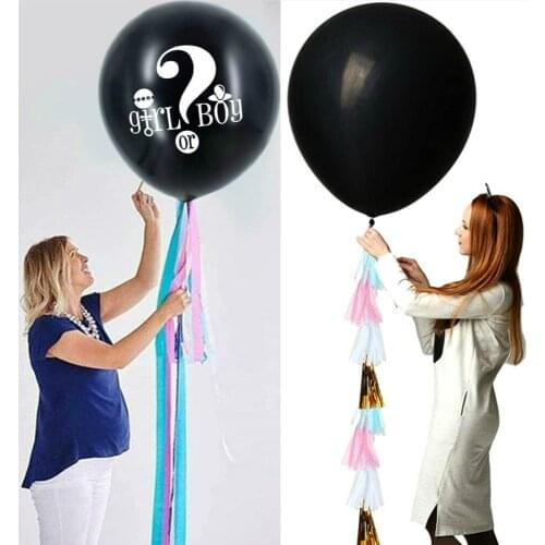 36Inch Baby Gender Reveal Confetti Balloon Black Boy or Girl Party Latex Balloons Baby Shower Globos Supplies Decoration Kit