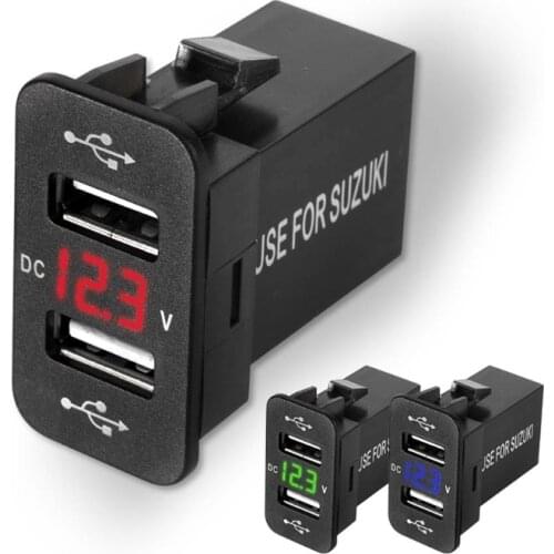 40x20mm 12V Dual USB Car Charger LED Voltmeter Power Adapter For Suzuki Toyota