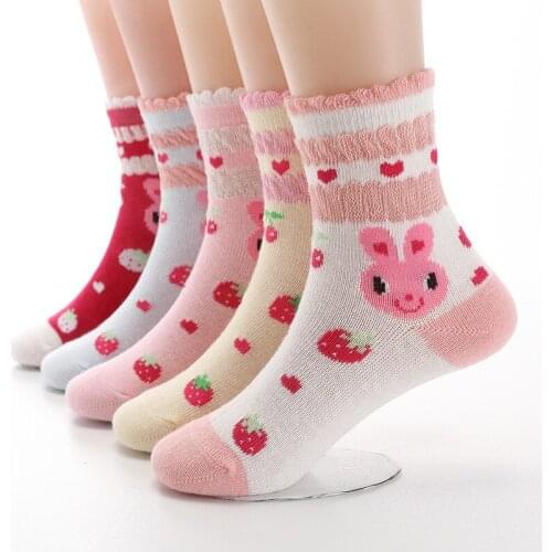 5 Pairs/Lot 2019 New Autumn Cotton Cartoon rabbit strawberry Girls Socks 3-12 Year Childen Socks For Girls