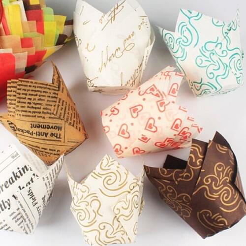 50pcs/lot Newspaper Style Cupcake Liner Baking Cup Gift Box Moon Cake Packaging Box Wedding Candy Dragee Container Holder