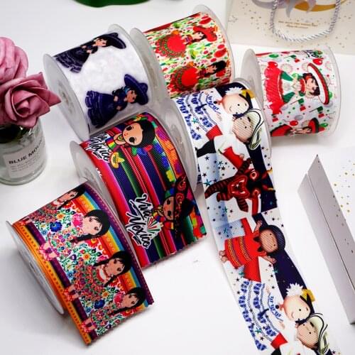 DIY Cartoon Mexican Style Printed Grosgrain Ribbon For Craft Supplies Sewing Accessories 5 Yards. 21118
