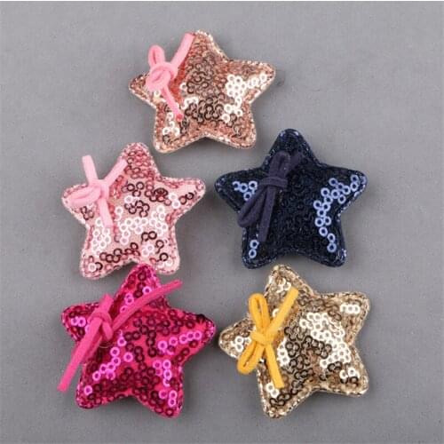 Free Shipping 50PCS Christmas Glitter Sequin Cute Stars with Cord Bow Decorated for Girls Hair Jewelry Headband Hair Clips DIY
