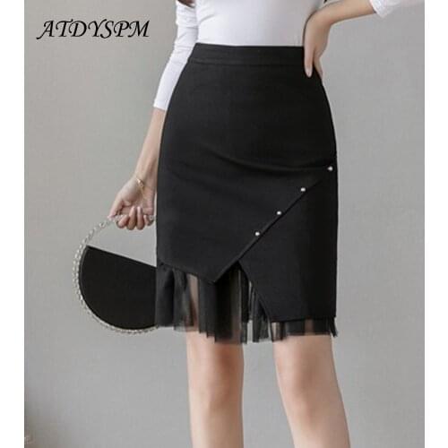 New Summer Fashion Irregular Mesh Stitching Stretch Package Hip Skirts Women Rivet High Waist A-Line Short Skirt Plus Size S-5XL