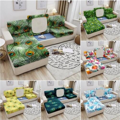 Stretch Couch Cushion Cover Replacement Fitted Loveseat Sofa Seat Slipcover Furniture Protector Feather Print Sofa Seat Cover