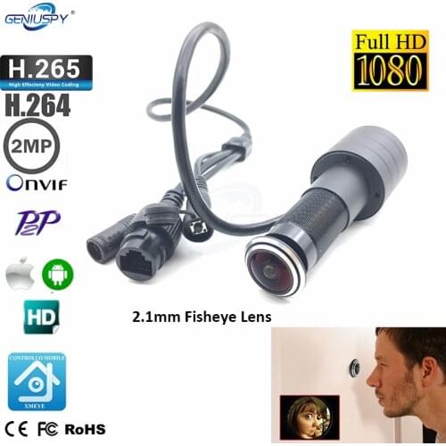 Door Viewer Eye Hole 1080P 2.1mm Wide Angle FishEye Lens Network Mini Peephole Door IP Camera P2P Onvif Network Power Cable