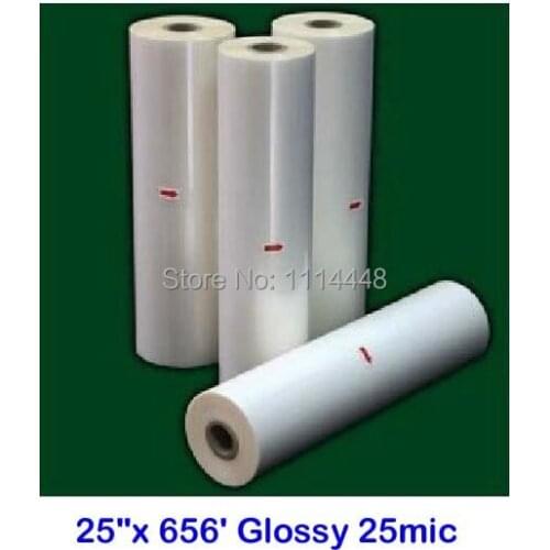 2 Rolls 25"x 656' 1mil Glossy Bopp Hot Laminating Film 1" Core for Lamination Laminate machine 25 MIC