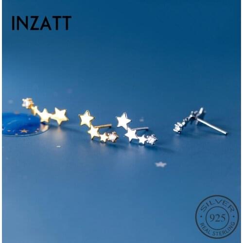INZATT Real 925 Sterling Silver Zircon Three Stars Stud Earrings For Fashion Women 18k Gold Plate Fine Jewelry Accessories