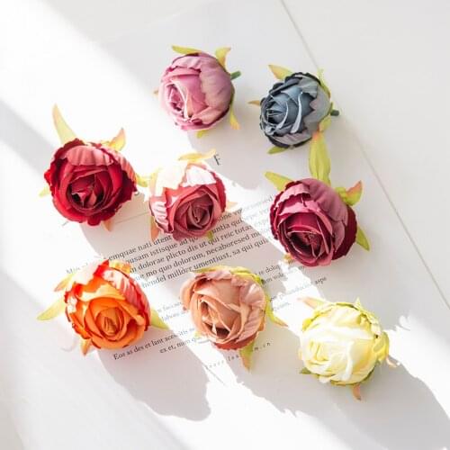 100PCS Artificial Flowers Silk Tea Buds Fake Roses Wedding Decorative Christmas Wreaths Home Decorations DIY Gifts Box Pompom