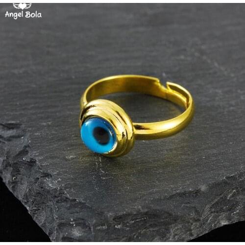 Lucky Allah Eye Blue Evil Eye Ring Gold Color Finger Ring for Women Female Islamic Wedding Muslim Turkish Jewelry