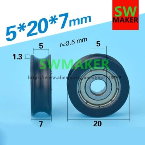 1pcs M6*20*7mm 5*20*7mm groove U type wheel, embedded 625ZZ, rubber bearing pulley for drawer / instrument equipment /3d printer