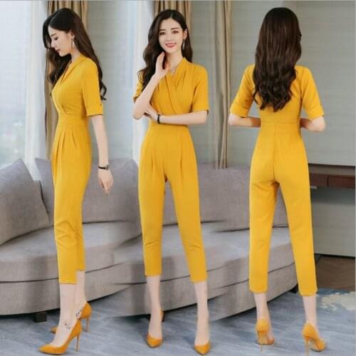 High Waist Jumpsuit 2020 Summer Thin Comfortable Rompers Elegant V neck Slim Pencil Pant Ankle Length Pants Women Jumpsuits New