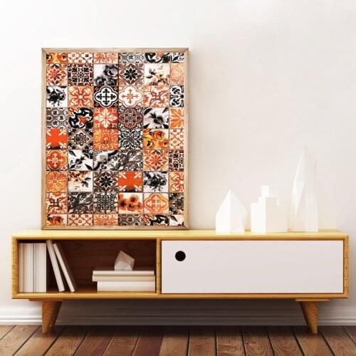 Moroccan Pattern Print Mosaic Wall Art Canvas Painting Terracotta Burnt Orange Poster Ethnic Oriental Decoration Picture