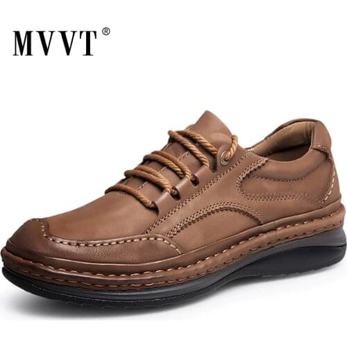 MVVT Winter Retro Men Boots Top Quality Genuine Leather Boots Men Winter Ankle Boots Fashion Platform Men Shoes