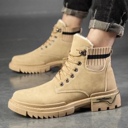 Men Outdoor Winter Snow Ankle Boots Martin Non-Slip Short Plush Warm Walking Male Casual Flat Shoes Sneakers Fashion Lace Up