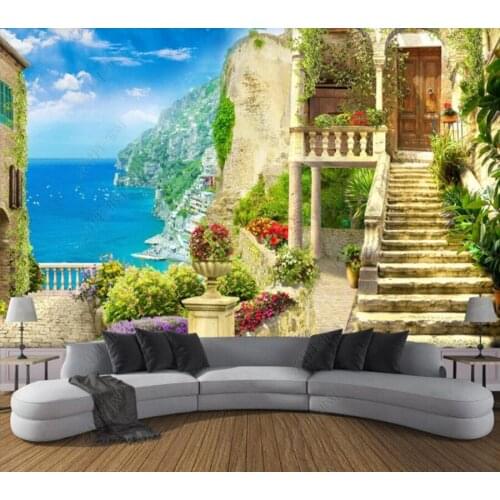 Papel de parede Garden sea view background wall 3d wallpaper,bedroom KTV bar mural wall decor
