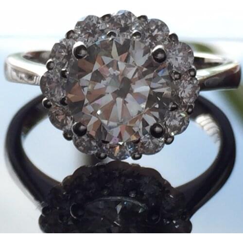 Genuine Sterling Silver Brilliant Jewelry Custom Semi Mount 2CT Halo Round Engagement NSCD Diamond Ring White Gold Plated