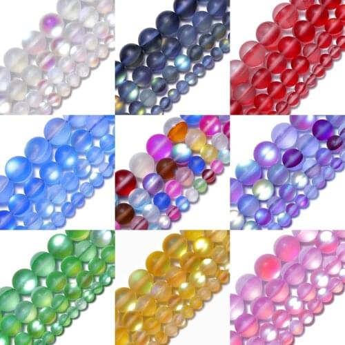 Wholesale Matte AB Austria White Crystal Synthesis Glitter Moonstone Round Loose Beads 15" Strand 6 8 10 12MM For Jewelry Making