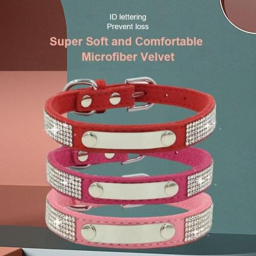 Dog Brand Collar Stainless Steel Iron Sheet Lettering Anti-lost Pet Collar Shiny Hot Rhinestone Dog Collar Korean Wool Dog Leash