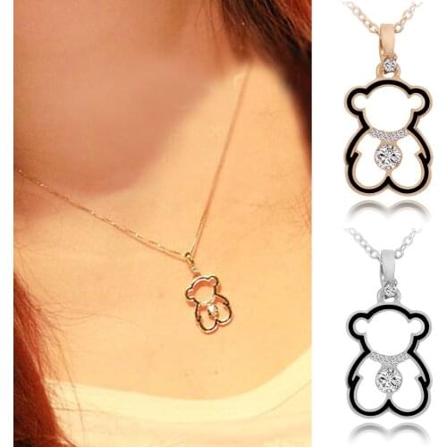 Hollow Clear Crystal Bear Chain Necklaces Gold/ Silver Color Animal Necklaces Women Girls Love Jewelry Valentines Day Gifts Hot