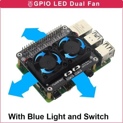 Raspberry Pi 4B GPIO Dual Fan Module Cooling Fan with Blue LED Light Switch Extenstion Board for Raspberry Pi 4 Model B /3B+/3B