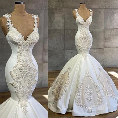 Luxury Mermaid Wedding Dress Beads Lace Apppliqued Robe De Mariee Custom Made Spaghetti Straps Beach Boho Bride Gowns