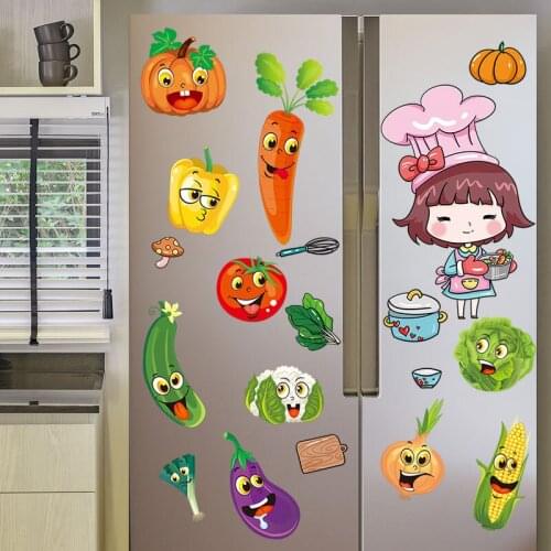 [shijuekongjian] Vegetables Wall Stickers DIY Cartoon Girl Mural Decals for Kids Room Baby Bedroom Home Decoration Accessories