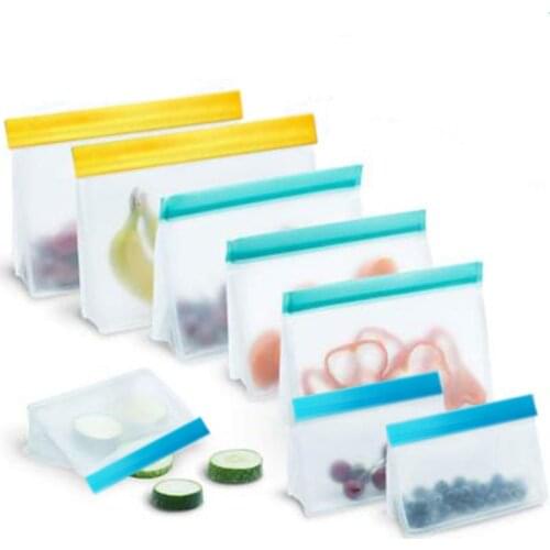 New Silicone Food Bag Frosted PEVA Silicone Food Preservation Bag Reusable Freezer Bag Zipper Upgrade Leak-proof Top Fruit Bag