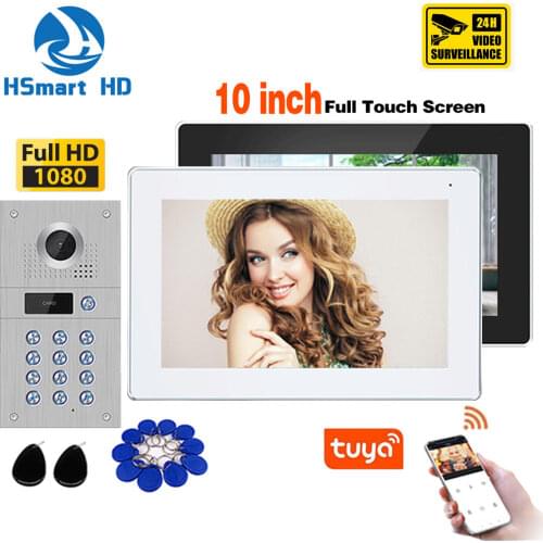 Tuya smart 10 Inch Wireless Wifi Smart IP Video Doorbell Intercom System 2 Touch Screen Monitor with 1080P Wired Password Unlock