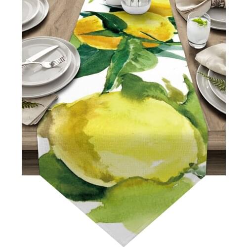 Lemon Watercolor Leaves Modern Table Runner Wedding For Party Event Home Decoration Table Cover Mat Decor Accessories