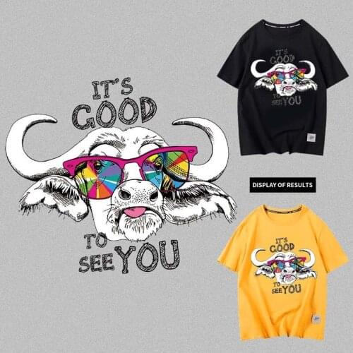 Cartoon Cute Animal Cool cow Heat Transfer Iron On Patches For DIY Clothes T-Shirt Thermal Stickers Clothing Decoration