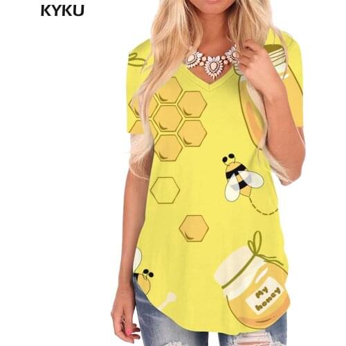 KYKU Bee T-shirt women Honey Shirt Print Animal V-neck Tshirt Harajuku T-shirts 3d Womens Clothing Hip hop Cool New High Quality