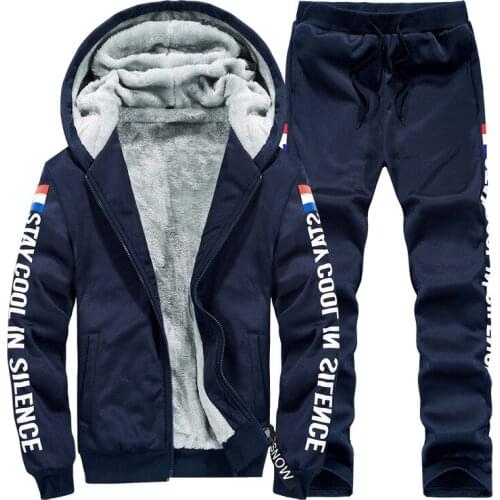 Winter casual men hoodies sweatshirt + pant Tracksuits hooded jackets coat man hoodi warm plus thick fleece hoodies Sportswear