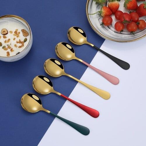 1Pcs Stainless Steel Long Handle Round Head Spoon Mug Cup Accessories Multi Purpose Dinnerware Kitchen Gadget Korean Style