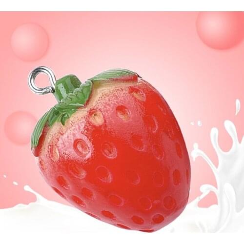 10pcs Resin Imitation Strawberry Pendants DIY Handmade Earrings Keychain Hanging Charms Jewelry Gift E56C