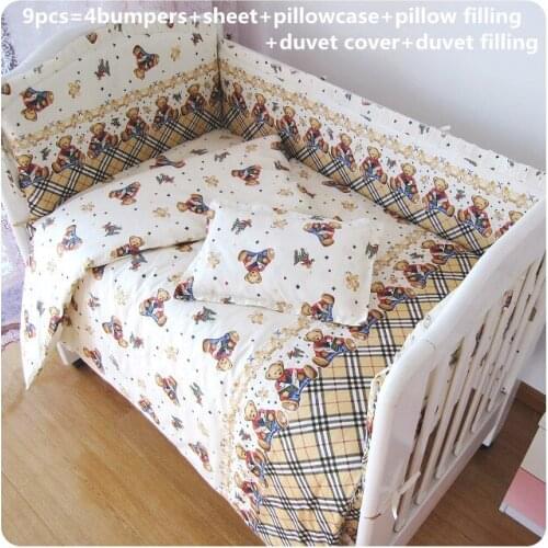 2017! 6/7pcs Baby Crib Cot Bedding Set Quilt Bumper Sheet tour de lit bébé Duvet Cover,120*60/120*70cm