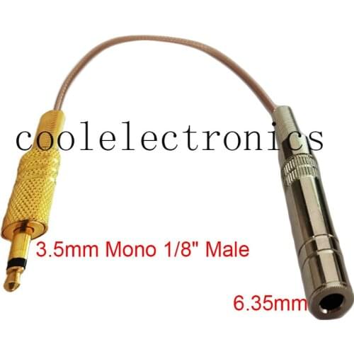 3.5mm Mono 1/8 Male to 6.35mm Mono 1/4 Female Connector for Pigtail Extension Cable RG316 50ohm 10/15/20/30/50cm 1m 2m 3m 5m 10m