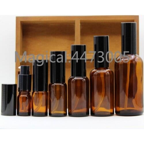 7pcs/lot 5/10/15/20/30/50/100ml DIY Empty Clear/Amber Glass Essential Oil Perfume Bottle Sprayer Atomizer/lotion Press Pump Head