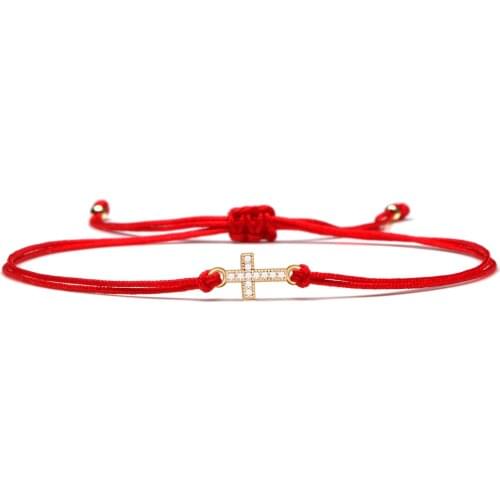 AAA Cubic Zirconia Stones Mini Little Cross Charm Bracelet Women 2021 CZ Christian Faith Religion Red String Luck Jewelry Gift