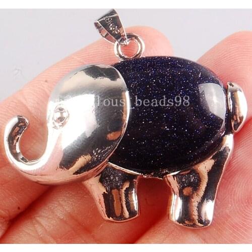 Free Shipping Fashion Jewelry Blue GOldstone Elephant Women Men Pendant Bead 1Pcs MC3903