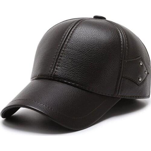 Snapback Cap Winter Thick Earmuff Hats For Men PU Leather Baseball Caps Middle-aged Dad Hat Mens Warm Fashion Casual Sports Cap