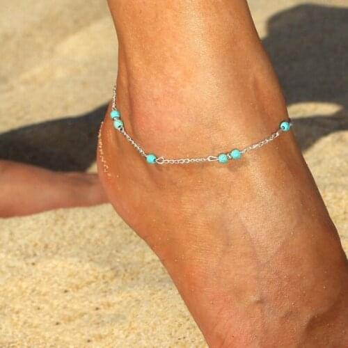 Bohemian Charm Fashion Anklets for Women Foot Jewelry Boho Turquoise Ethnic Handmade Blue Green Beads Chain Ankle Bracelets