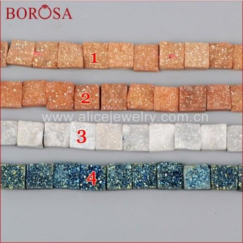 BOROSA 2PCS Druzy Geode Stone Loose Bead for Jewelry Making 10mm Square Rainbow Natural Titanium Druzy Loose Bead LS012