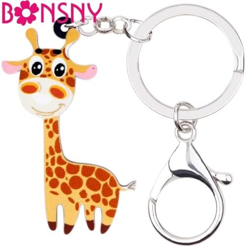 Bonsny Acrylic Sweet Smile Giraffe Key Chains Keychain Rings Anime Jewelry For Women Girls Teen Gift Pendant Handbag Car Charms