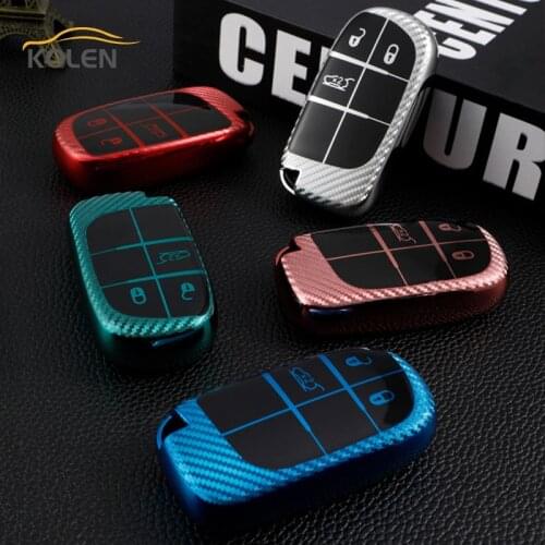 Carbon Fiber TPU Car Smart Key Case Cover Shell Fob For Jeep Renegade Frand Cherokee Dodge Journey Charger Chrysler 200 300 300C
