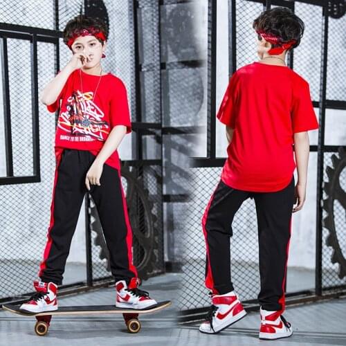 Childrens Hip Hop Dance Costume Boys and Girls Short Sleeve Jazz Dance Costume Kids Jazz Dance Clothing Modern DJ Stage Dress