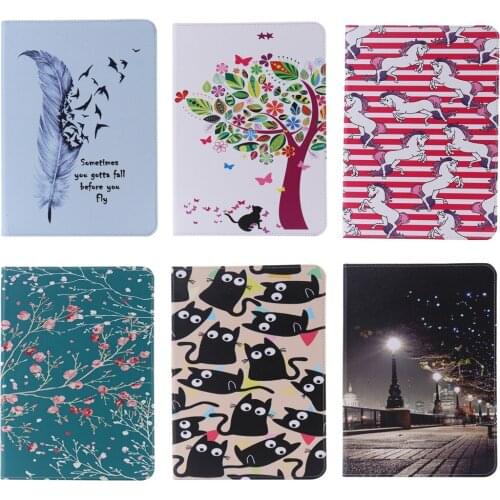 For Apple iPad Mini 4 case Flower tree Feather Cat print Wake Up Fold Stand Leather Case Smart Cover For iPad Mini4 tablet