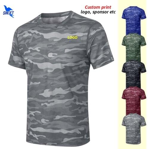 Customize LOGO Running T-Shirt Men Quick Dry Breathable Sports Fitness Shirts Gym Exercise Workout Short Sleeve Camouflage Tops