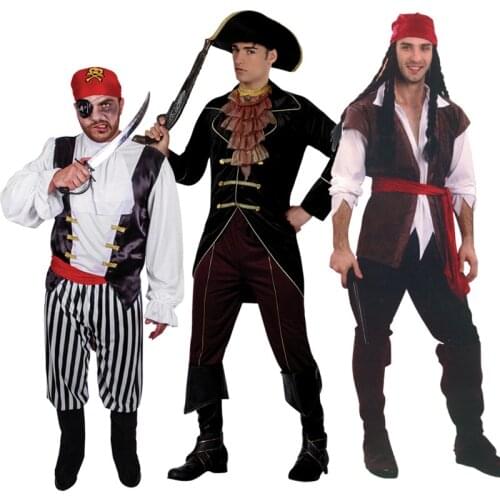 Caribbean Captain Pirates Costumes Jack Sparrow Pirate Fantasia Cosplay Fancy Dress Carnival Halloween Cosplay Costume Hotsale